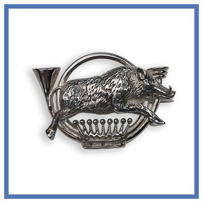 Jagdabzeichen, Beispiel 2, Schwarzwild, Keiler, Krone, Wildschwein, Jagdhorn